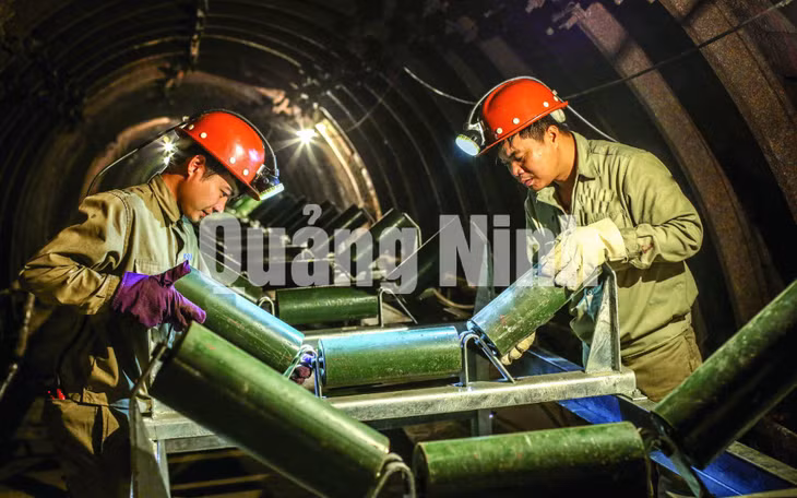 Lắp đặt hệ thống băng tải trong đường lò tuynel tây Khe Sim vận tải than từ Lép Mỹ (Than Quang Hanh) ra cảng Km6 Cẩm Phả. Ảnh: Dương Phượng Đại (CTV)