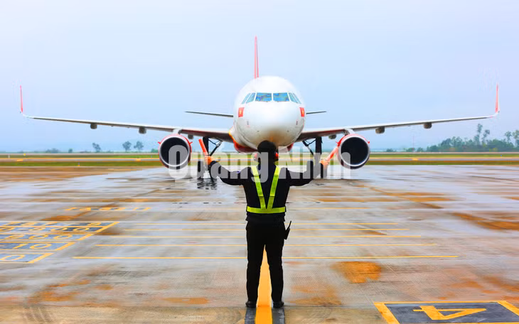 Máy bay Vietjet Air mang số hiệu VJ A636 hạ cánh xuống Cảng hàng không quốc tế Vân Đồn (20-1-2019). Ảnh: Đỗ Phương