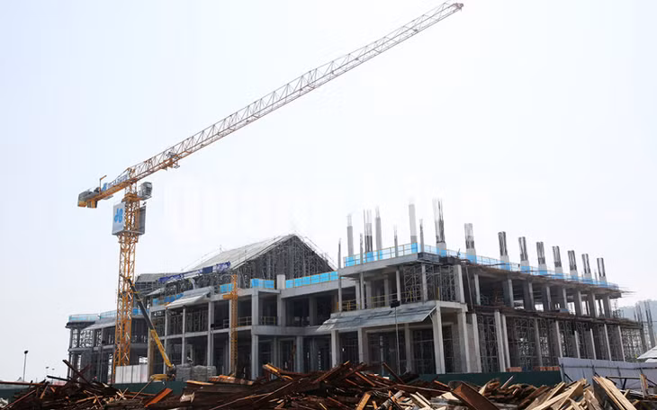 Thi công nhà ga hành khách (5-2018). Ảnh: Đỗ Phương