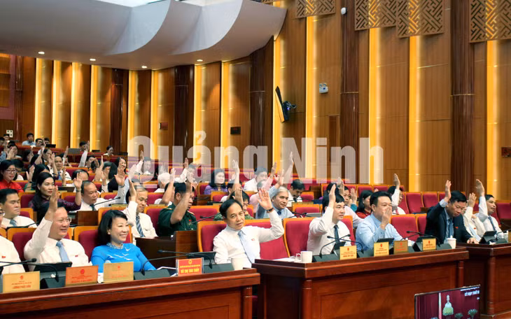 Các đại biểu biểu quyết thông qua các Nghị quyết (5-2020). Ảnh: Thu Chung