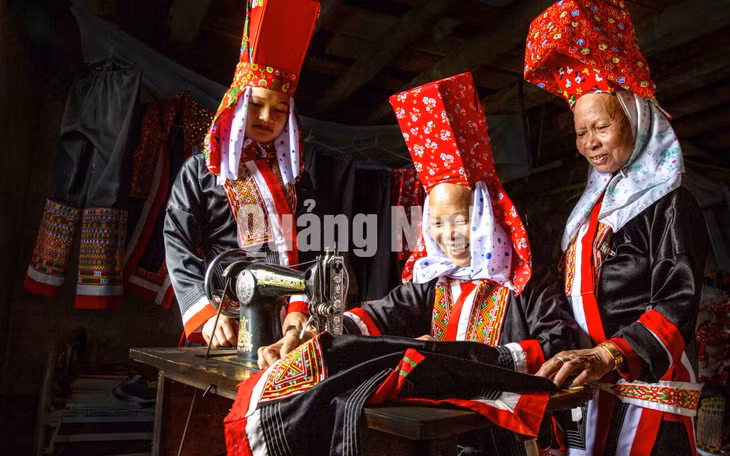 Thợ may trong bản (phụ nữ Dao Thanh Phán, huyện Bình Liêu). Ảnh: Dương Phượng Đại