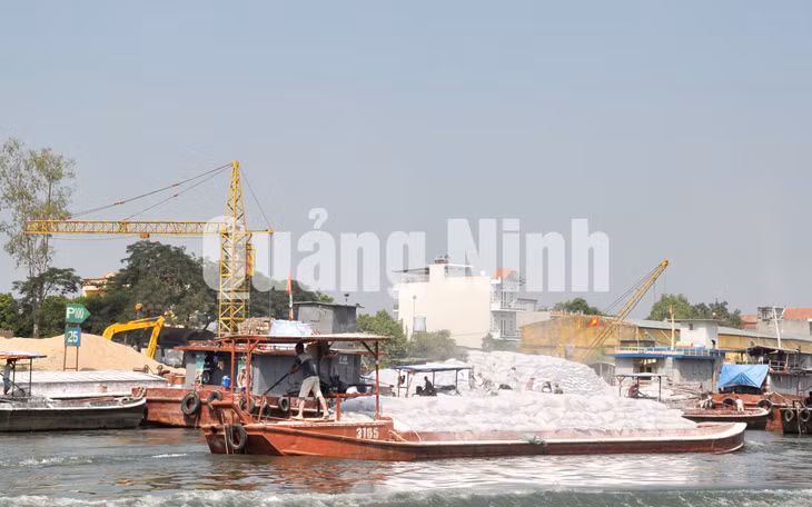 Tầu chờ làm hàng tại cảng bến Thành Nga (4-2018). Ảnh: Thái Cảnh