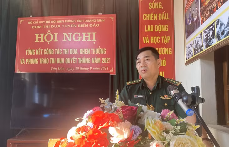 Đại tá Nguyễn Thanh Hải, Chính ủy BĐBP tỉnh phát biểu chỉ đạo hội nghị.
