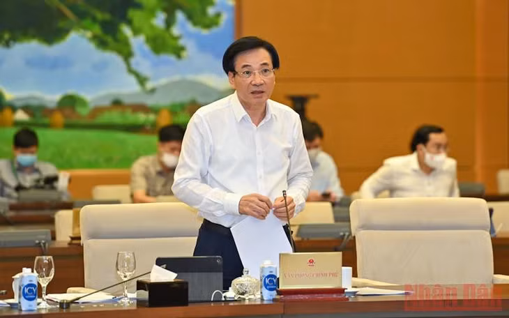 Bộ trưởng, Chủ nhiệm Văn phòng Chính phủ Trần Văn Sơn phát biểu tại phiên họp. Ảnh: Duy Linh