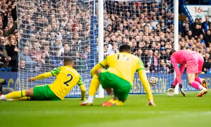 Thủ thành Tim Krul và các hậu vệ Norwich trải qua ngày thi đấu ác mộng tại sân Stamford Bridge. Ảnh: Shutterstock.