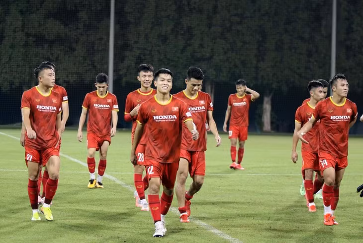 U23 Việt Nam trong một buổi tập trên đất UAE