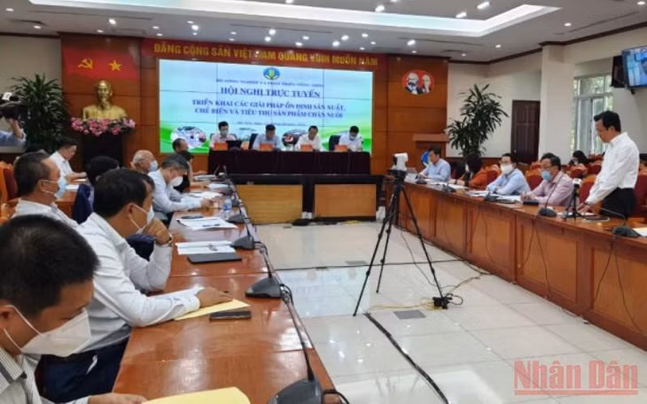 Hội nghị trực tuyến triển khai các giải pháp ổn định sản xuất, chế biến và tiêu thụ sản phẩm chăn nuôi do Bộ Nông nghiệp và Phát triển nông thôn, chiều 25/10.