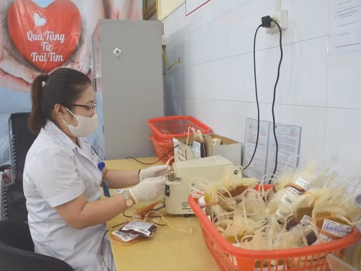 Nhân viên Khoa Huyết học - Truyền máu (Bệnh viện Đa khoa tỉnh) thực hiện quy trình bảo quản, sàng lọc máu, đảm bảo cung cấp an toàn cho người bệnh.