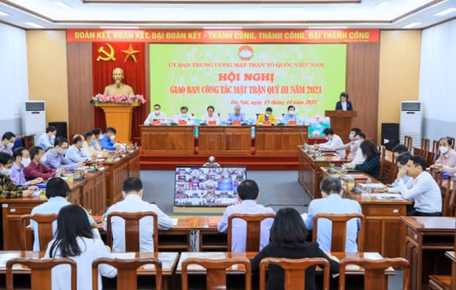 Quang cảnh hội nghị tại điểm cầu Ủy ban Trung ương MTTQ Việt Nam.