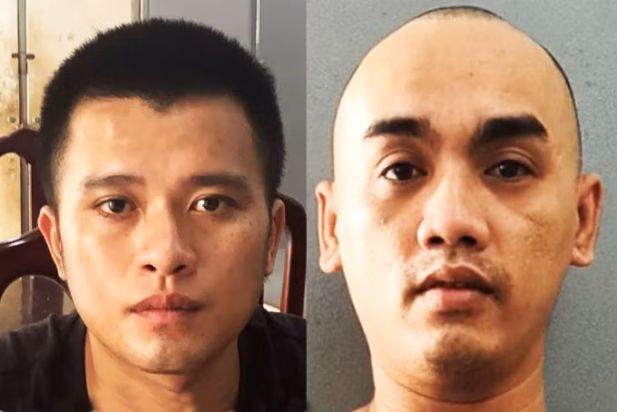 Đối tượng Minh (bên trái) cùng Vũ tại cơ quan công an....