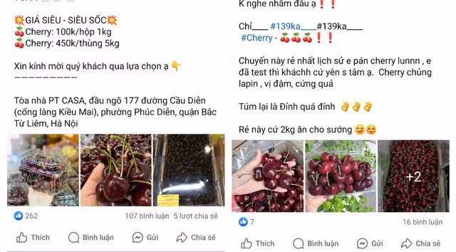 Cherry có giá siêu rẻ bán đầy chợ mạng. Ảnh chụp màn hình.