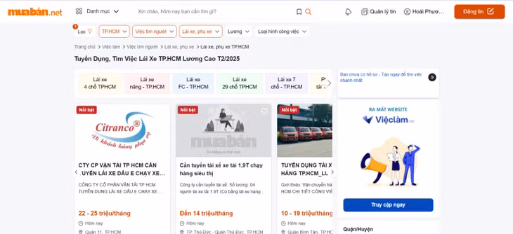 Muaban.net – Nơi kết nối nhà tuyển dụng và tài xế tại TP.HCM