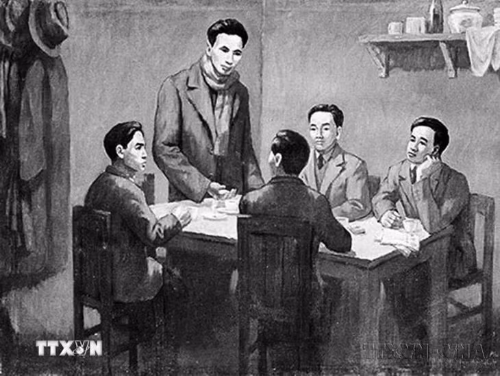 Từ ngày 6/1-7/2/1930, Hội nghị hợp nhất các tổ chức Cộng sản thành lập Đảng Cộng sản Việt Nam họp ở bán đảo Cửu Long, thuộc Hong Kong (Trung Quốc) dưới sự chủ trì của đồng chí Nguyễn Ái Quốc thay mặt cho Quốc tế Cộng sản. (Ảnh: Tranh tư liệu/TTXVN phát)