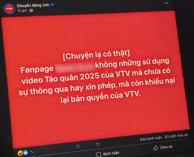 Bài đăng về bản quyền Táo Quân 2025 của VTV.