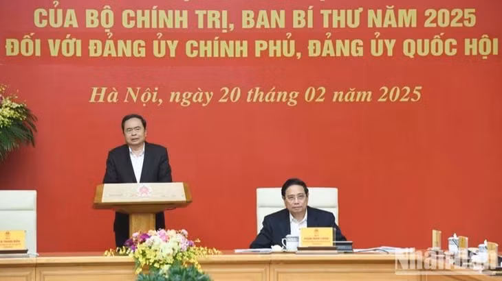 Bí thư Đảng ủy Quốc hội, Chủ tịch Quốc hội Trần Thanh Mẫn phát biểu ý kiến tại Hội nghị. (Ảnh: TRẦN HẢI)