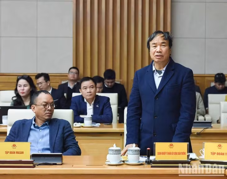 Ông Nguyễn Xuân Trường, Chủ tịch Tập đoàn Xuân Trường phát biểu ý kiến tại Hội nghị. (Ảnh: TRẦN HẢI)