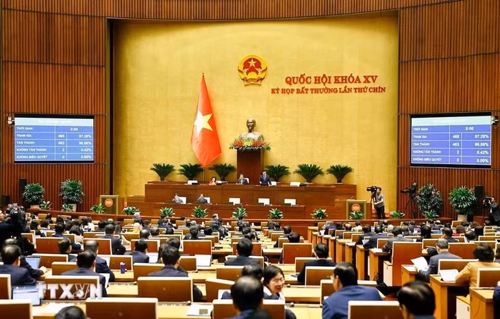 Quốc hội biểu quyết thông qua Luật Tổ chức Chính phủ-sửa đổi. (Ảnh: Doãn Tấn/TTXVN)