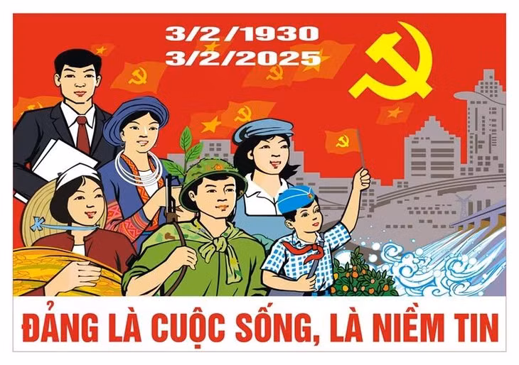 Tranh cổ động tuyên truyền kỷ niệm 95 năm Ngày thành lập Đảng Cộng sản Việt Nam (3/2/1930 - 3/2/2025).