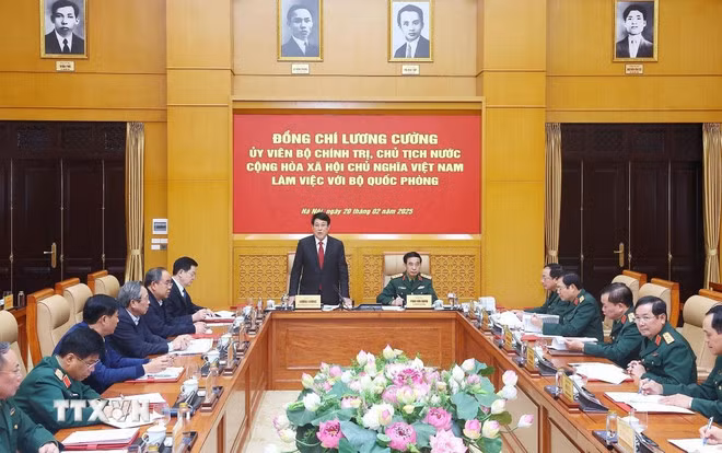 Chủ tịch nước Lương Cường phát biểu chỉ đạo. (Ảnh: Lâm Khánh/TTXVN)