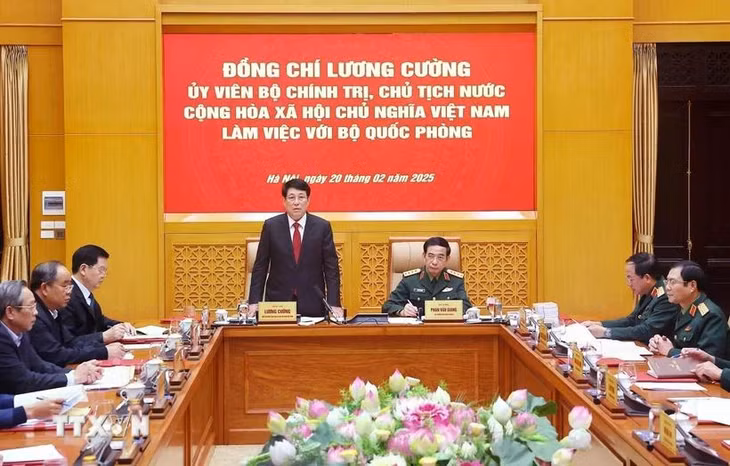 Chủ tịch nước Lương Cường phát biểu chỉ đạo. (Ảnh: Lâm Khánh/TTXVN)