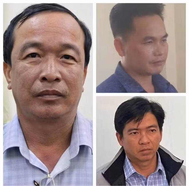 Các bị can Dương Hết Hồn, Mã Hoàng Khén, Huỳnh Tấn An (cán bộ, nguyên cán bộ ở huyện Đầm Dơi, tỉnh Cà Mau) bị bắt vì vi phạm trong quản lý đất đai. Ảnh: Công an cung cấp