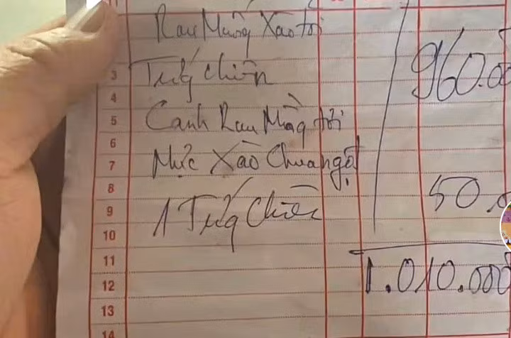 Hóa đơn thanh toán của gia đình chị Hồng.