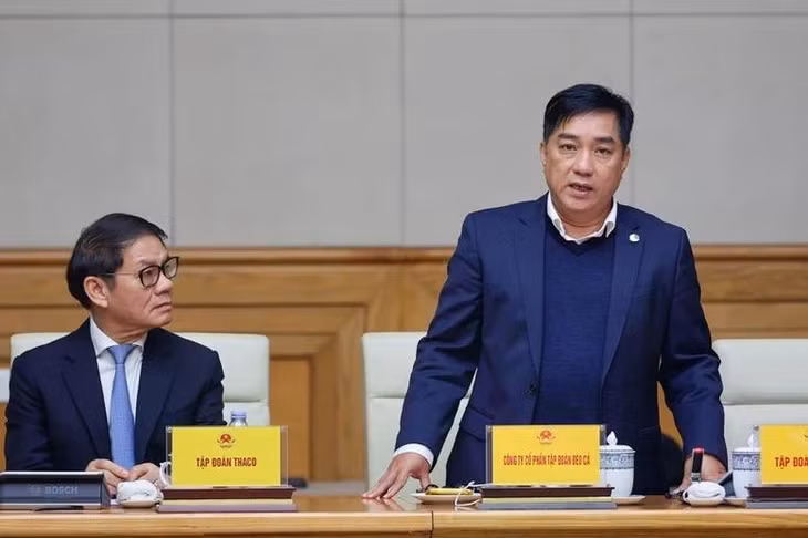 Chủ tịch HĐQT Tập đoàn Đèo Cả Hồ Minh Hoàng phát biểu ý kiến tại Hội nghị. (Ảnh: TRẦN HẢI)