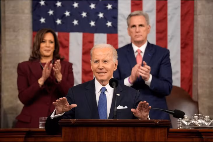 Tổng thống Biden đọc Thông điệp Liên bang trước Quốc hội Mỹ. Ảnh: Reuters