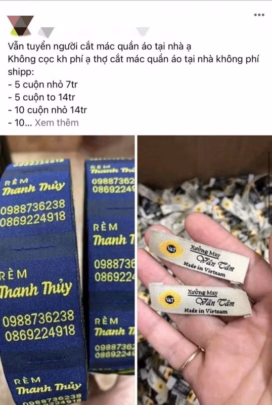 Một trong các "status" tuyển nhân viên “cắt mác - tem quần áo”.