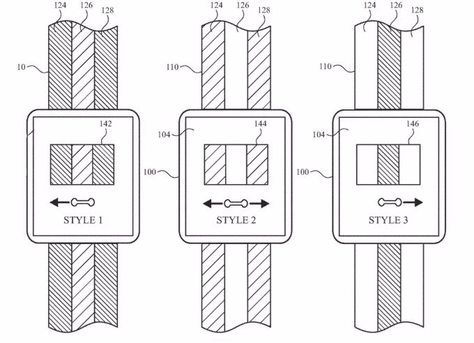 Bằng sáng chế thể hiển khả năng đổi màu theo nhiều phong cách của dây đeo Apple Watch. Ảnh: AppleInsider