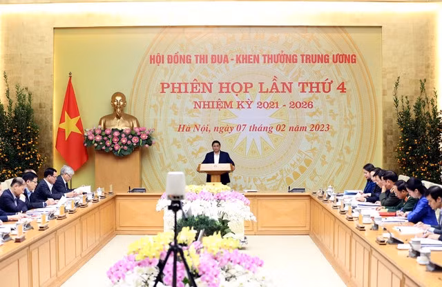 Thủ tướng Phạm Minh Chính chủ trì phiên họp lần thứ 4 của Hội đồng Thi đua - Khen thưởng Trung ương nhiệm kỳ 2021-2026 - Ảnh: VGP/Nhật Bắc