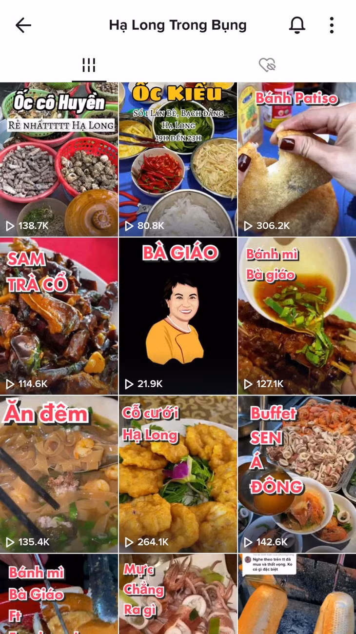 Tài khoản TikTok @halongtrongbung đăng tải các video giới thiệu ẩm thực, địa điểm ăn ngon tại Quảng Ninh, nhận được rất nhiều lượt theo dõi từ người sử dụng TikTok. Ảnh chụp màn hình.