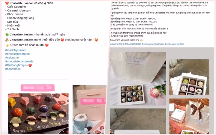 Rất nhiều sản phẩm chocolate handmade với mẫu mã đẹp mắt đang được chào bán cho ngày lễ tình nhân Valentine 14/2.