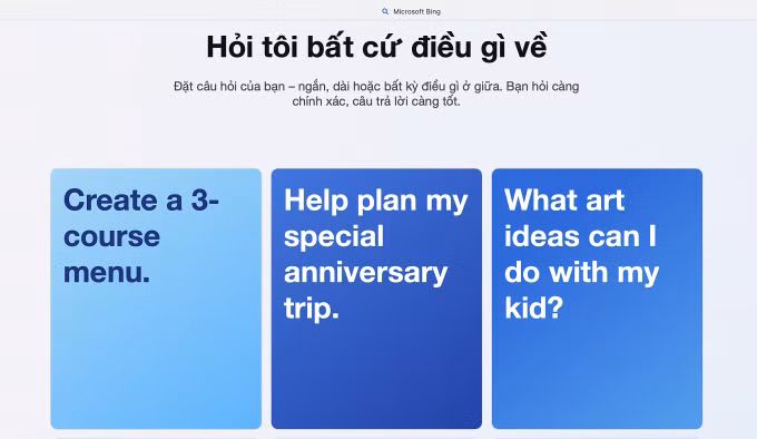 Giao diện mới của Bing khi tích hợp ChatGPT.