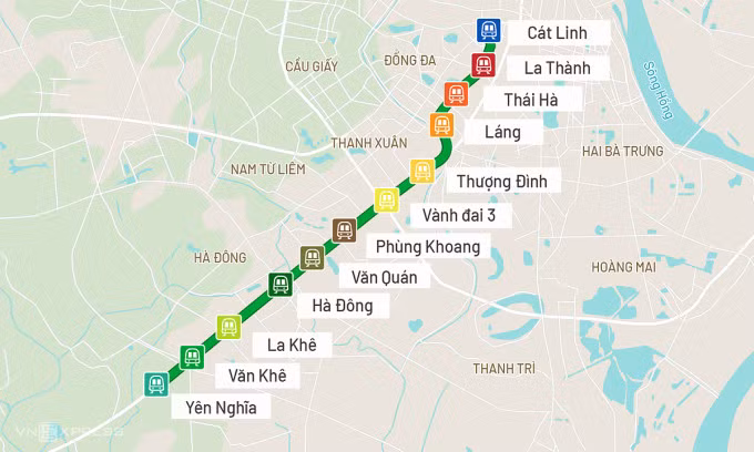 Tuyến đường sắt Cát Linh - Hà Đông. Đồ họa: Tạ Lư