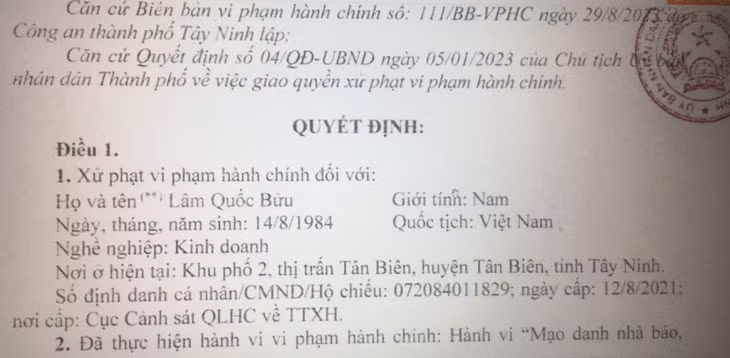 Quyết định xử phạt đối với Bửu.