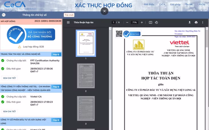 Ngay sau khi ký kết điện tử, thỏa thuận hợp tác đã được Bộ Công Thương xác thực.