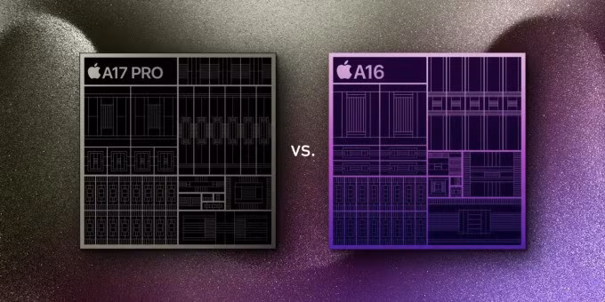 Ảnh minh họa chip xử lý A17 Pro và A16 Bionic. Ảnh: 9to5Mac