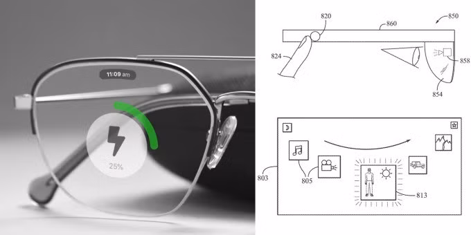 Hình ảnh trong sáng chế mới của Apple với nút Digital Crown cho Apple Glass. Ảnh: 9to5Mac