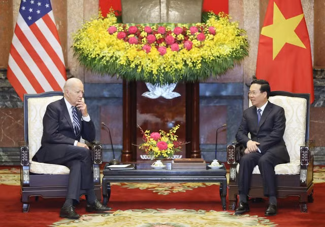 Chủ tịch nước Võ Văn Thưởng tiếp Tổng thống Hoa Kỳ Joe Biden - Ảnh: VGP/Nhật Bắc
