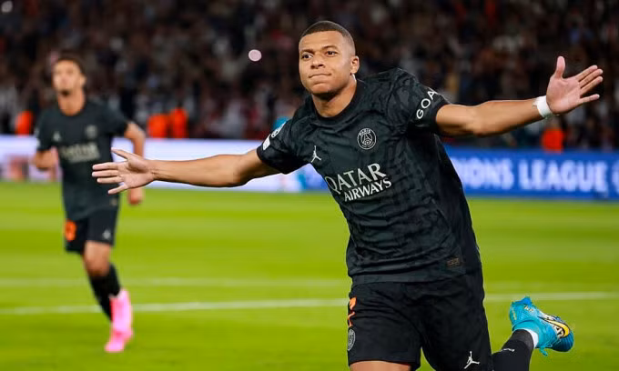 Mbappe mừng bàn cho PSG vào lưới Dortmund trên sân Parc des Princes, thành phố Paris, Pháp tối 19/9/2023. Ảnh: UEFA