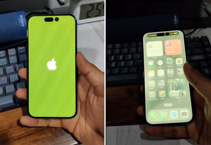 iPhone 15 Pro của Chisel Bhatia bị dính lỗi màn hình ám xanh chỉ sau một ngày sử dụng (Ảnh chụp màn hình).