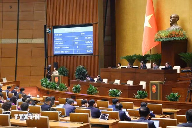 Kết quả biểu quyết thông qua Luật Tư pháp người chưa thành niên. (Ảnh: Văn Điệp/TTXVN)