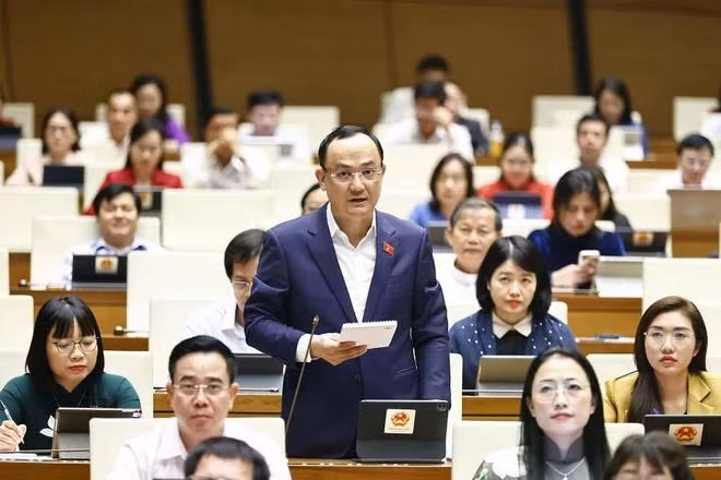 Đại biểu Quốc hội tỉnh Hải Dương Nguyễn Ngọc Sơn đặt câu hỏi chất vấn. (Ảnh: Doãn Tấn/TTXVN)