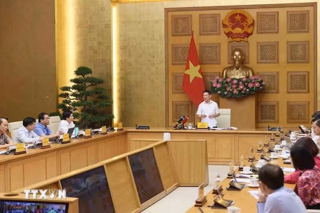Phó Thủ tướng Hồ Đức Phớc, tổ trưởng Tổng công tác phát biểu. (Ảnh: An Đăng/TTXVN)