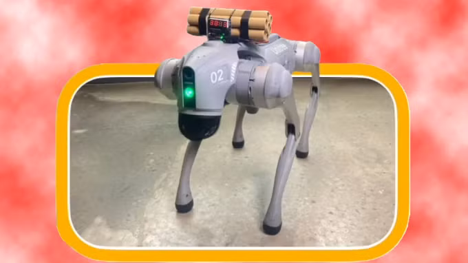 Hình ảnh chó robot của Unitree mang bom trong thử nghiệm của nhóm nghiên cứu. Ảnh: Đại học Pennsylvania