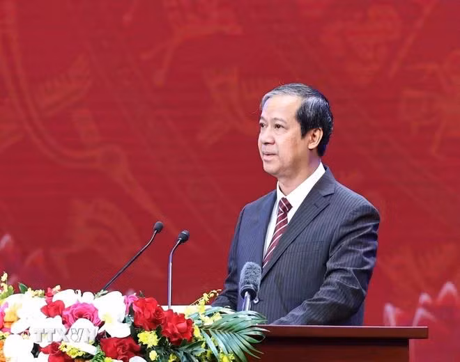 Bộ trưởng Bộ Giáo dục và Đào tạo Nguyễn Kim Sơn phát biểu. (Ảnh: Thống Nhất/TTXVN)