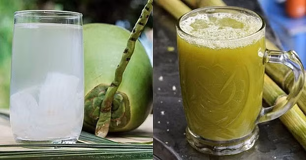 Thức uống giải khát gồm nước dừa quyện với nước mía thơm mát.