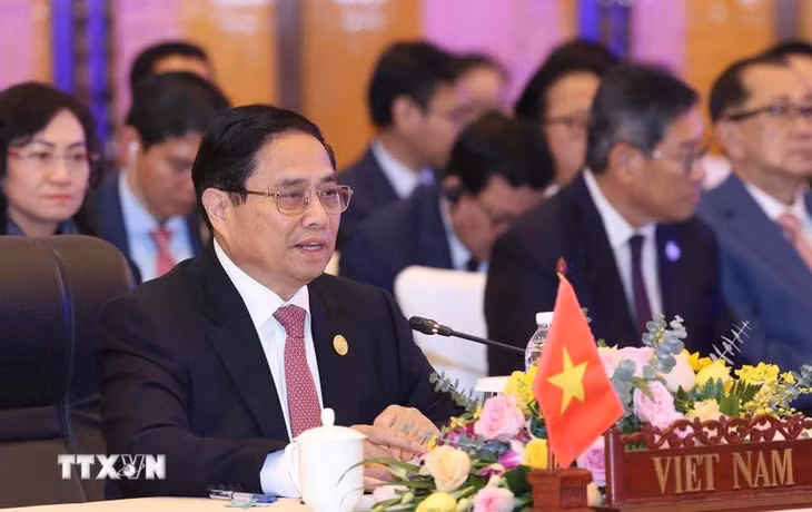 Thủ tướng Phạm Minh Chính phát biểu tại Hội nghị ACMECS lần thứ 10. (Ảnh: Dương Giang/TTXVN)
