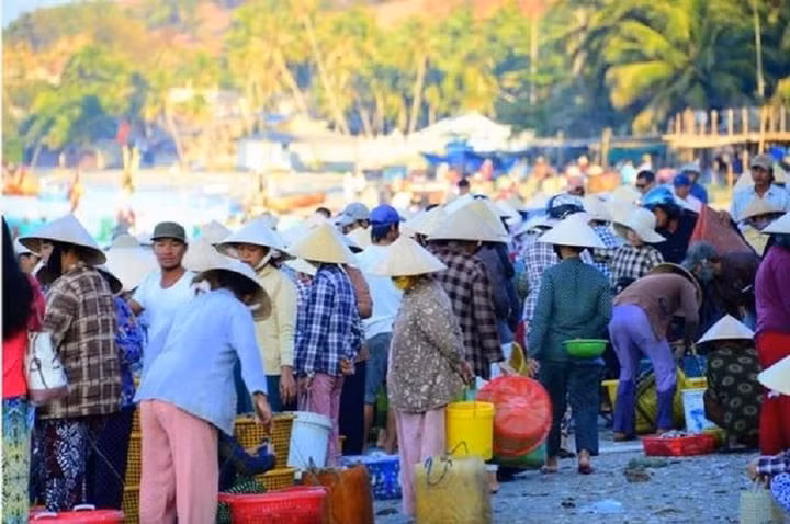 Chợ hải sản lúc mờ sáng ở Mũi Né.